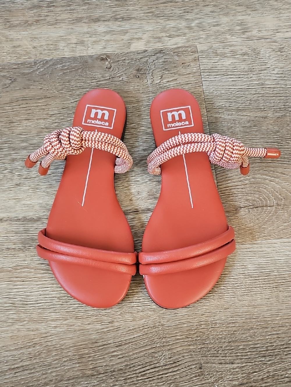 MOLECO Red Slide Sandals with Rope Knot Detail